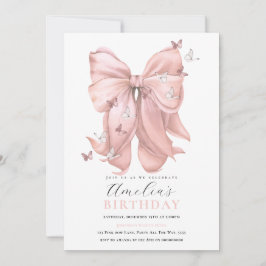 Flickor Rosa Bow Birthday Rosa Butterflies oavsett Inbjudningar