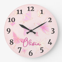 Flickor Rosa Butterfly Kids Nursery Round Clock