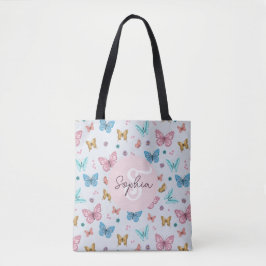 Flickor Rosa Butterfly Monogram Cute Kids Tygkasse