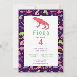 Flickor Rosa Dinosaur Birthday Watercolor-inbjudan