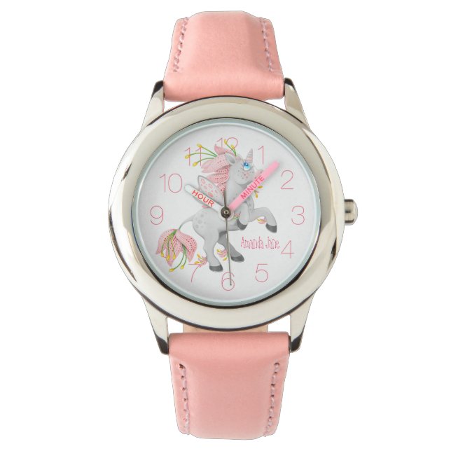 Flickor Rosa Fairy Flower Unicorn Armbandsur (Framsida)