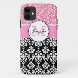Flickor, Rosa, Glitter Black Damask Personlig