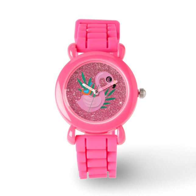 Flickor Rosa Glitter Flamingo Watch Armbandsur (Framsida)