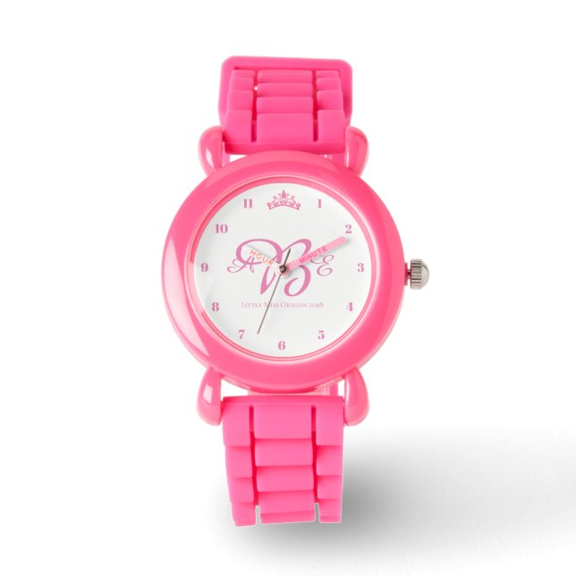 Flickor Rosa Glitter Tiara Krona Anpassningsbar Wa Armbandsur (Framsida)