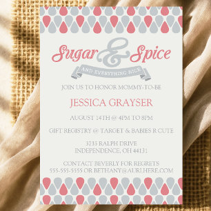 Flickor Rosa Grått Baby Shower Sugar and Spice Inbjudningar