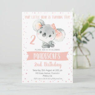 Flickor Rosa Grått Koala Bear Birthday-inbjudan Inbjudningar