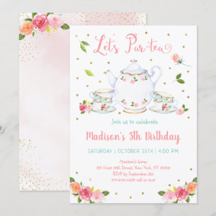 Flickor Rosa Guld Blommigt Tea Party Inbjudningar