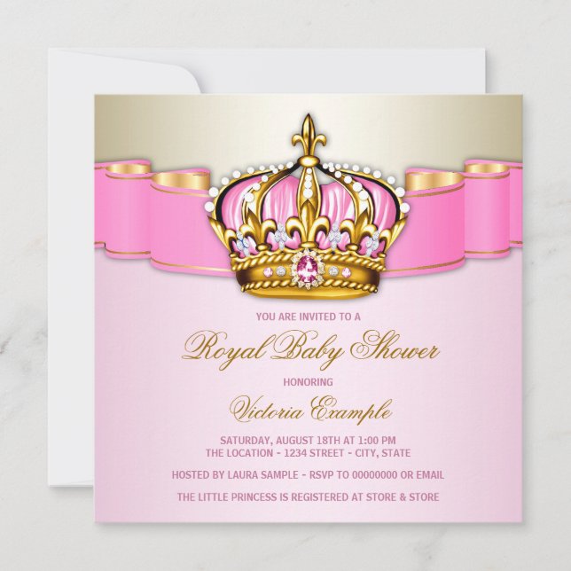 Flickor Rosa Guld Kunglig Baby Shower Inbjudningar (Framsida)