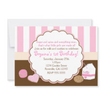 Flickor Rosa mjölk kakor födelsedagsfest inbjudnin