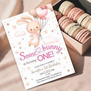 Flickor Rosa nån Bunny är ONE! Bunny 1:a födelseda Inbjudningar