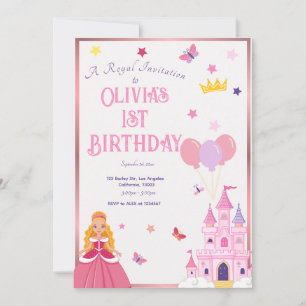Flickor Rosa Princess Anpassningsbar Birthday-inbj Inbjudningar