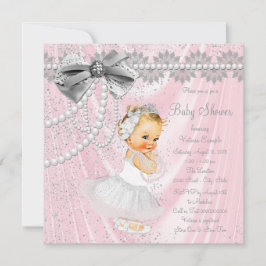 Flickor Rosa Satin Pearl Little Dam Baby Shower Inbjudningar