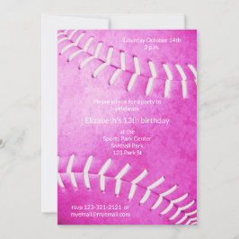 Flickor, rosa Softball-födelsedag eller party Inbjudningar