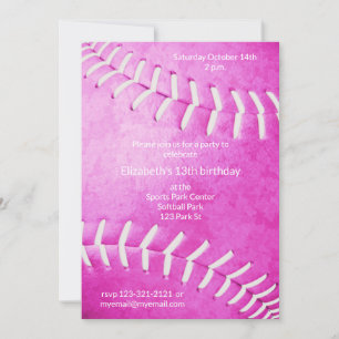 Flickor, rosa Softball-födelsedag eller party Inbjudningar