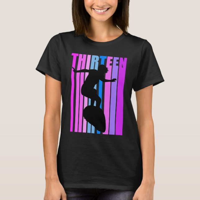 Flickor Rosa Surfing 13:e födelsedagsdagskvinna Su T Shirt (Framsida)