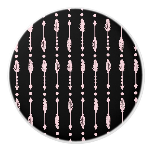 Flickor Rosa & Svarta Pilar Boho Chic Sängkammarin Knopp (Framsidan)