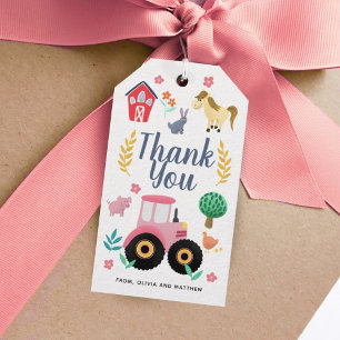 Flickor Rosa Tack Farm Baby Shower Favor Presentetikett