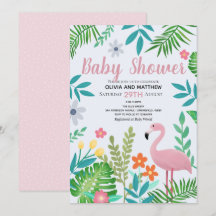 Flickor Rosa Tropical Jungle Flamingo Baby Shower