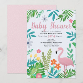 Flickor Rosa Tropical Jungle Flamingo Baby Shower Inbjudningar