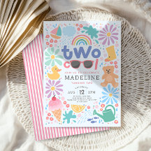 Flickor Rosa Två Cool Sommarstänk Andra Födelsedag