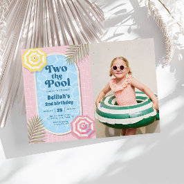 Flickor Rosa Två Till Pool Sommar 2-års Födelsedag Inbjudningar