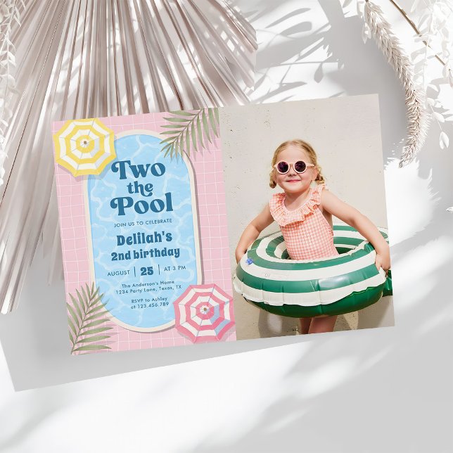 Flickor Rosa Två Till Pool Sommar 2-års Födelsedag Inbjudningar (Skapare uppladdad)