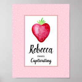 Flickor Rosa Vattenfärg Jordgubbe & Namnbetyder Poster