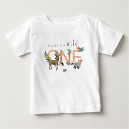 Flickor Rosa Vild ett Woodland första födelsedag T Shirt