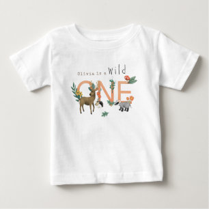 Flickor Rosa Vild ett Woodland första födelsedag T Shirt