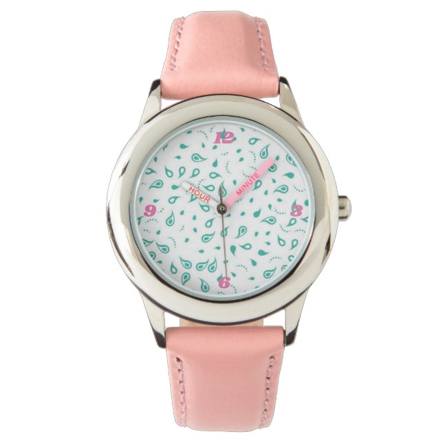 Flickor Rosa Watch with Teal Paisleys Armbandsur (Framsida)