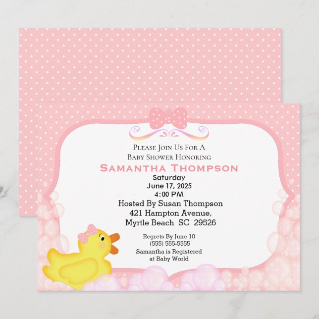 Flickor Rubber Ducky Baby Shower-inbjudningar Inbjudningar (Fram/baksida)