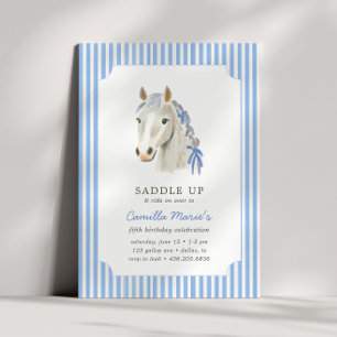 Flickor Saddle Up Preppy Pony Horse Blue Birthday Inbjudningar