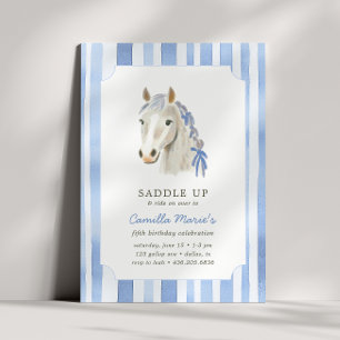 Flickor Saddle Up Preppy Pony Horse Rand Birthday Inbjudningar