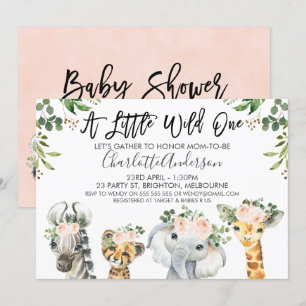 Flickor Safari Animals Baby Shower-inbjudan Inbjudningar