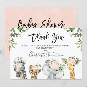 Flickor Safari Animals Baby Shower Tack för ditt k Inbjudningar