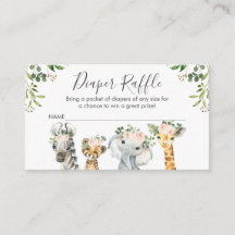 Flickor Safari Animals Diaper Raffle Card Insert