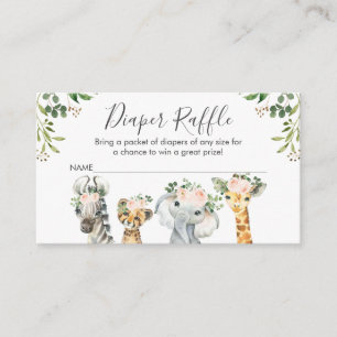 Flickor Safari Animals Diaper Raffle Card Insert Tilläggskort