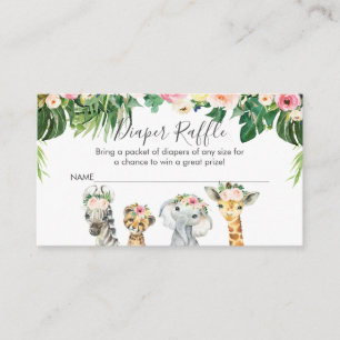 Flickor Safari Animals Diaper Raffle Card Insert Tilläggskort