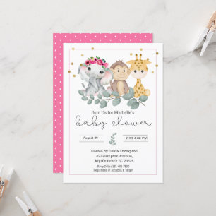 Flickor Safari Animals och Greenery Baby Shower Inbjudningar