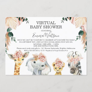 Flickor Safari Animals Virtuellare babyskor Inbjudningar