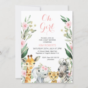 Flickor Safari Blommig Krans Baby Shower Inbjudan