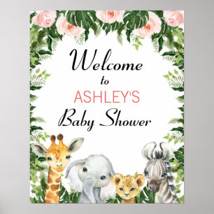 Flickor Safari Blommigt Baby Shower VälkomstPoster Poster