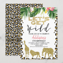 Flickor Safari Låt oss Hämta Vild födelsedagsinbju Inbjudningar
