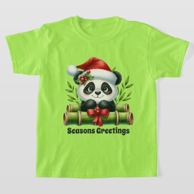 Flickor, säsonhälsningar panda, lägg till text t shirt (Laydown)