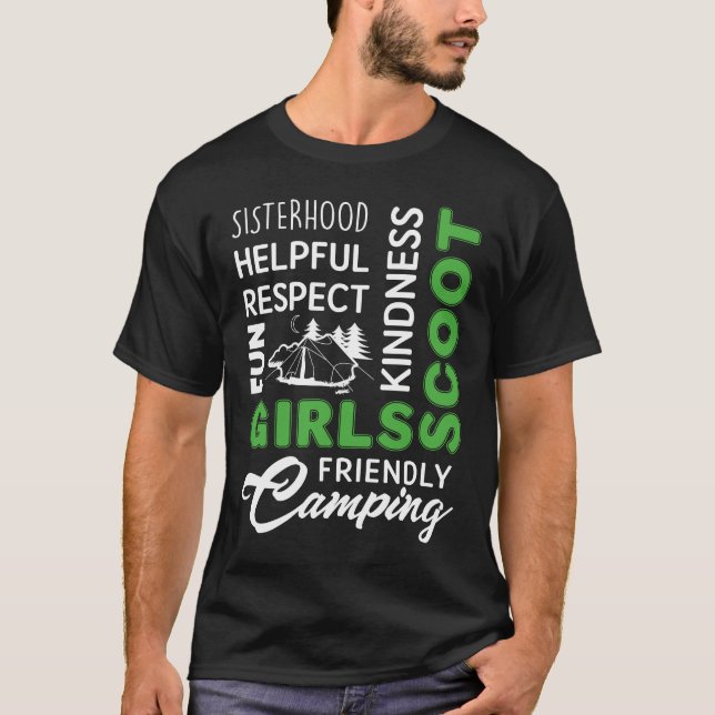Flickor scout Camping Shirt, tjejvacation-gåvor T Shirt (Framsida)
