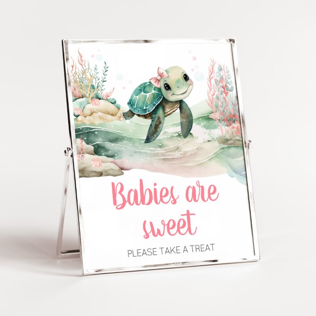Flickor Sea Turtle Baby Shower Spädbarn är Sweet Poster (A Little Hatching Is On the Way Baby Shower Babies are Sweet Sign)