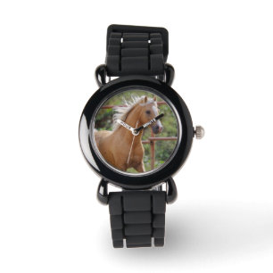 Flickor Silver Glitter Watch med Horse Photo Armbandsur