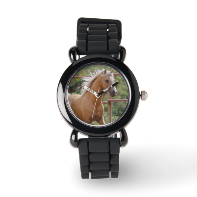 Flickor Silver Glitter Watch med Horse Photo Armbandsur (Framsida)