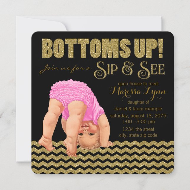 Flickor Sip and See Inbjudningar (Framsida)