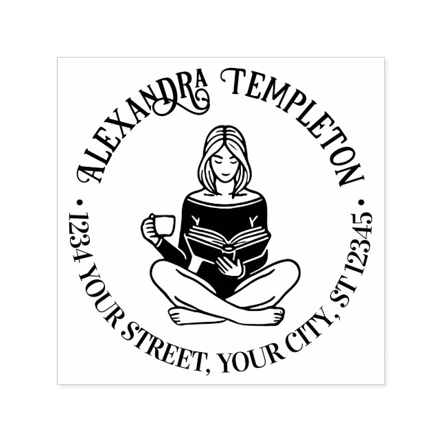 Flickor sittande genom kruka balar Reading #2 Namn Självfärgande Stämpel (Design)